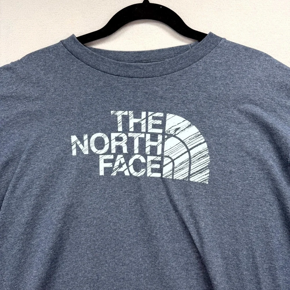 The North Face T Shirt Mens Medium Blue Heather Half Dome Logo Outdoor Crew Neck